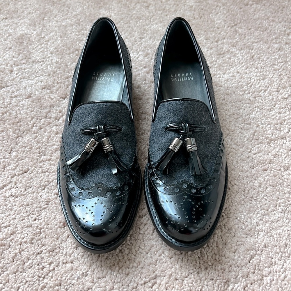 Stuart Weitzman Leather and Wool Loafers